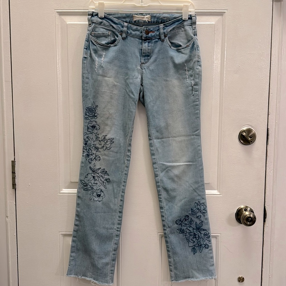 Sundance Denim Straight Leg Jeans with Floral Design